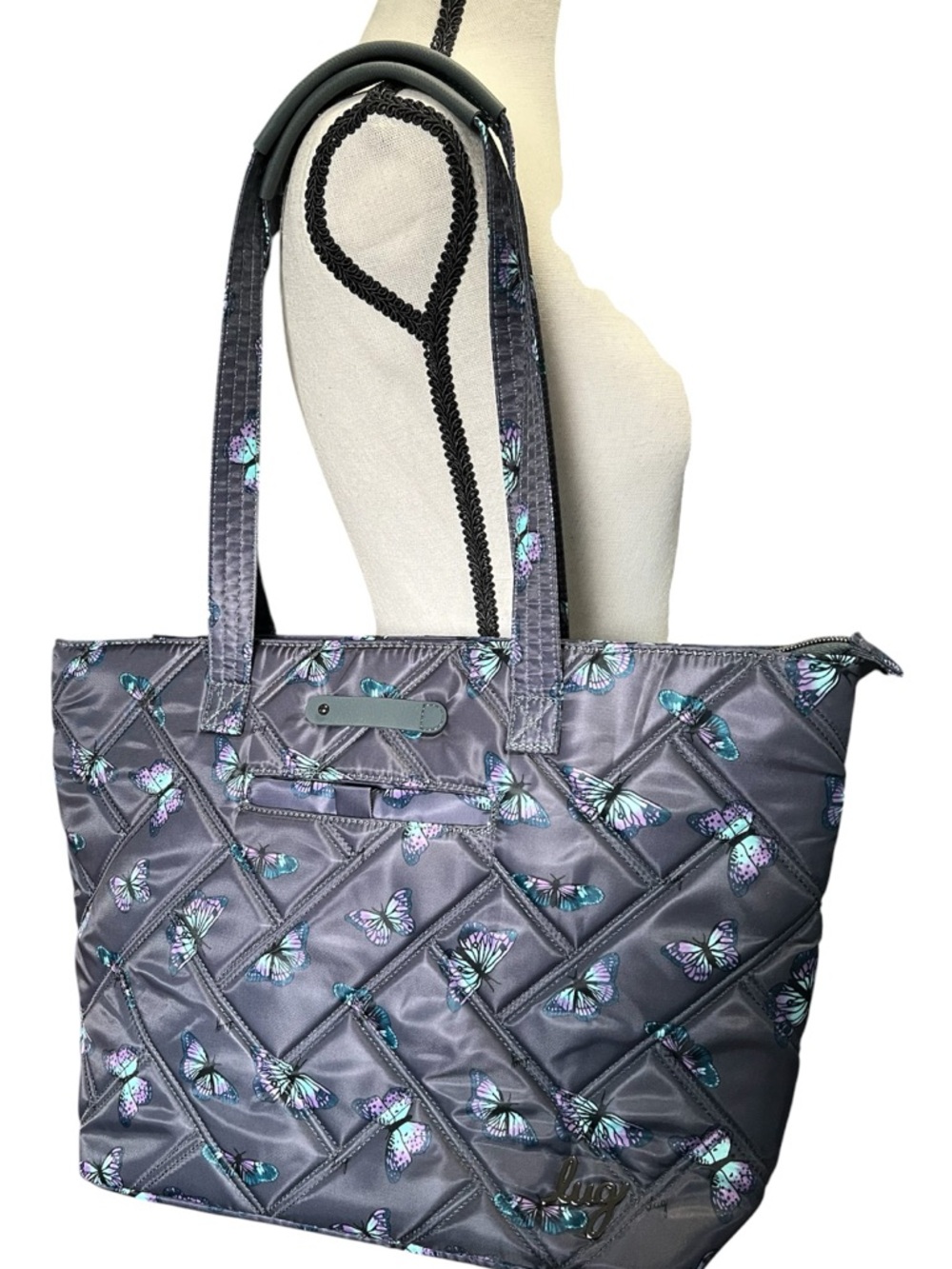 Lug Skyliner Butterfly Quilted Tote Bag - Gray - Picture 2 of 8